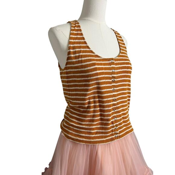American Eagle Outfitters Tank Top Womens Medium Orange Striped Button Front - Picture 2 of 7